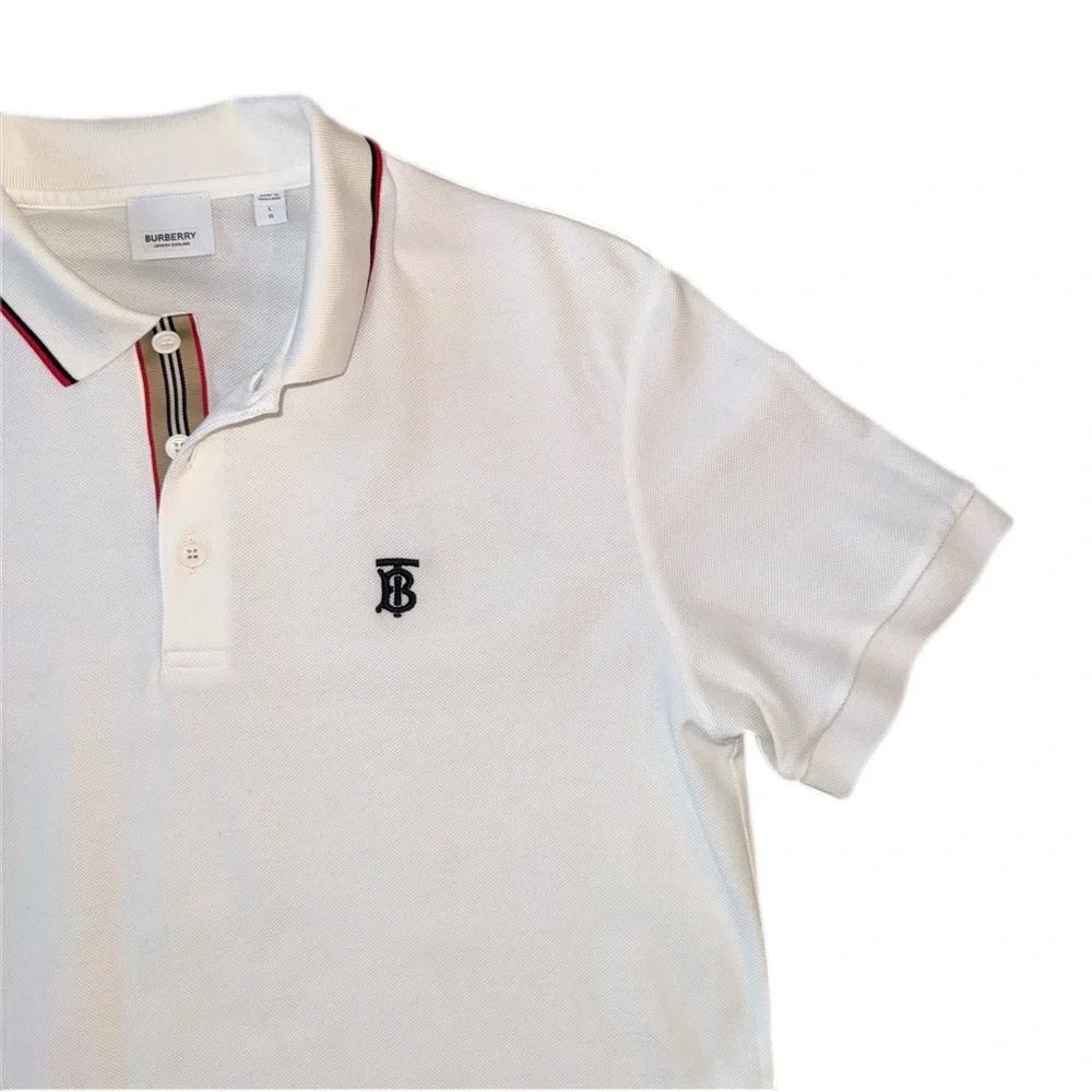 Burberry Men’s White Polo Shirt with Black Logo